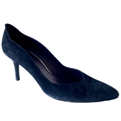 #ad Stuart Weitzman Pump Black Suede Scallop Pointed Toe Slim Heel 12 M $125.00