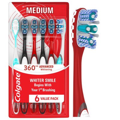 Colgate 360 Optic White Advanced Adult Manual Whitening Toothbrush, Medium