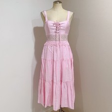 SHEIN Women's Pink Lace Trim Bustier Corset-Style Tiered Midi Dress Size M