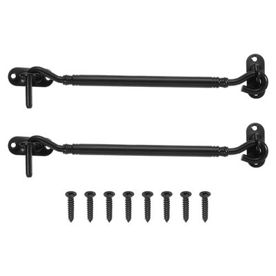 2Pcs 8'' Hook and Eyes Catch Door Latch Locks, Stainless Steel Cabin Hooks, Black