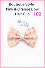   Pink  Orange Bow Hair Clip for Girls  Boutique Style   