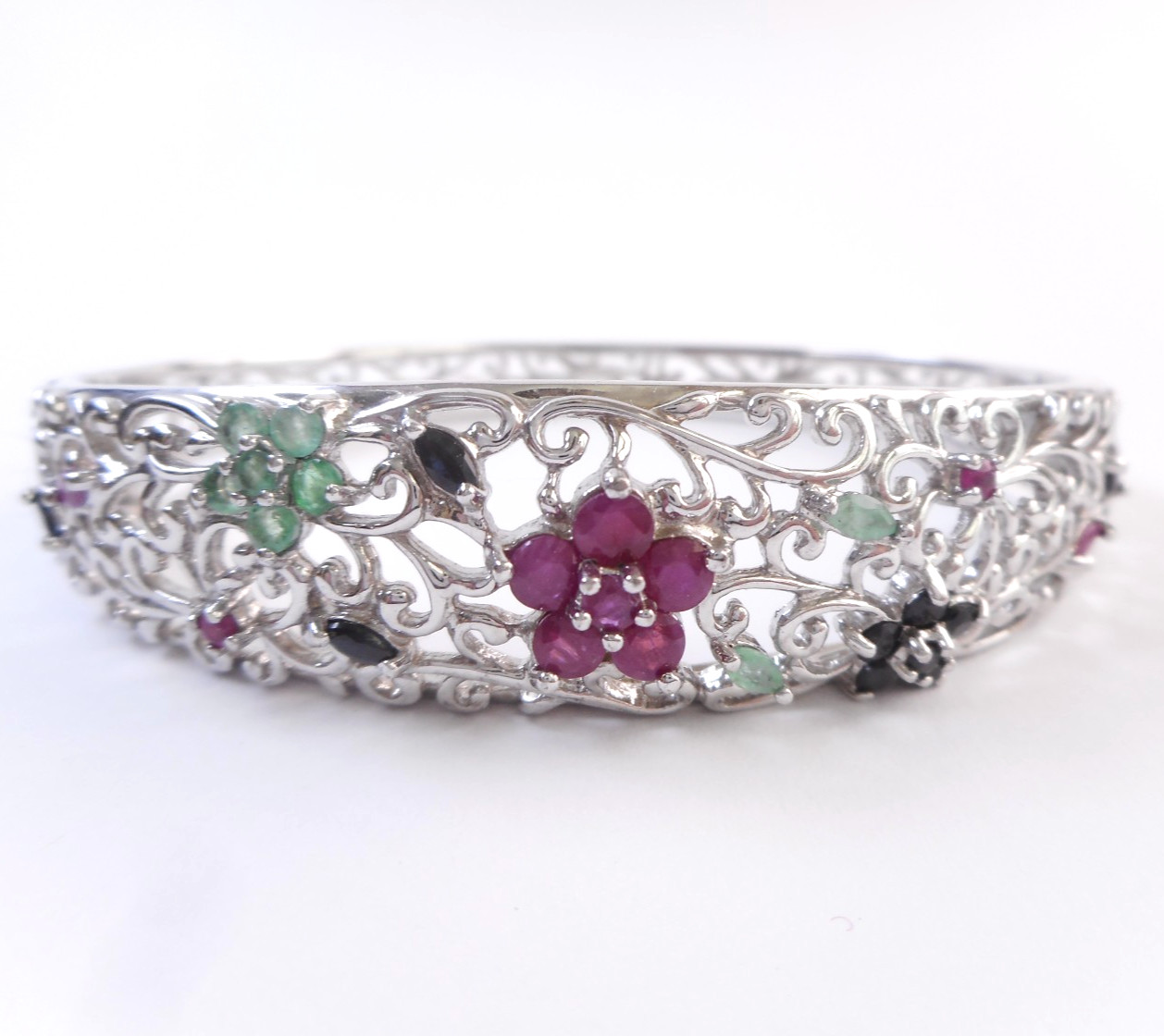 Ross Simons Sterling Silver Flower Ruby Emerald S… - image 1