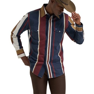 Wrangler Men's Vintage Inspired Brushopper Classic Fit Navy Button Down 1123819