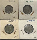 (4) Buffalo nickels lot 1918 D,S 1919 D 1920 S. Details. You grade.