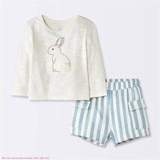 Baby Boys' 2pc Bunny T-Shirt and Striped Cargo Shorts Set 18M SEE DEAL