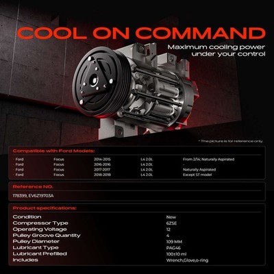 A/C AC Compressor with 4-Groove Pulley for Ford Focus 2014-2018