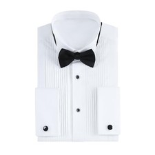 Tuxedo Shirts for Men Wing Collar French Cuff with Cufflinks and X-Large White