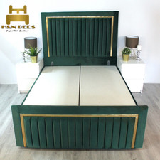 Ottoman Divan Bed Set Gold Strip Panel Plush Velvet Upholstered Gas Lift Storage