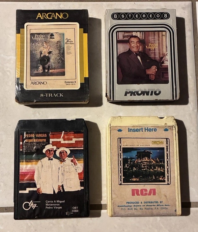 4 Pedro Vargas 8 Track Cartridge Tapes - Miguel A Matamoros, Navidad, Rancheras