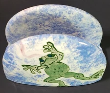 Vintage Ceramic Napkin Holder Frog Hunting Fly Signed by Artist MLB
