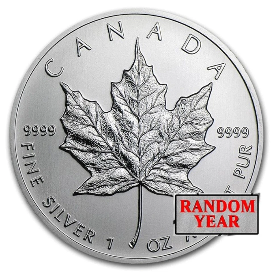 Random Year - 1 oz Canadian Silver Maple Leaf $5 Coin .9999 Fine Silver - BU 