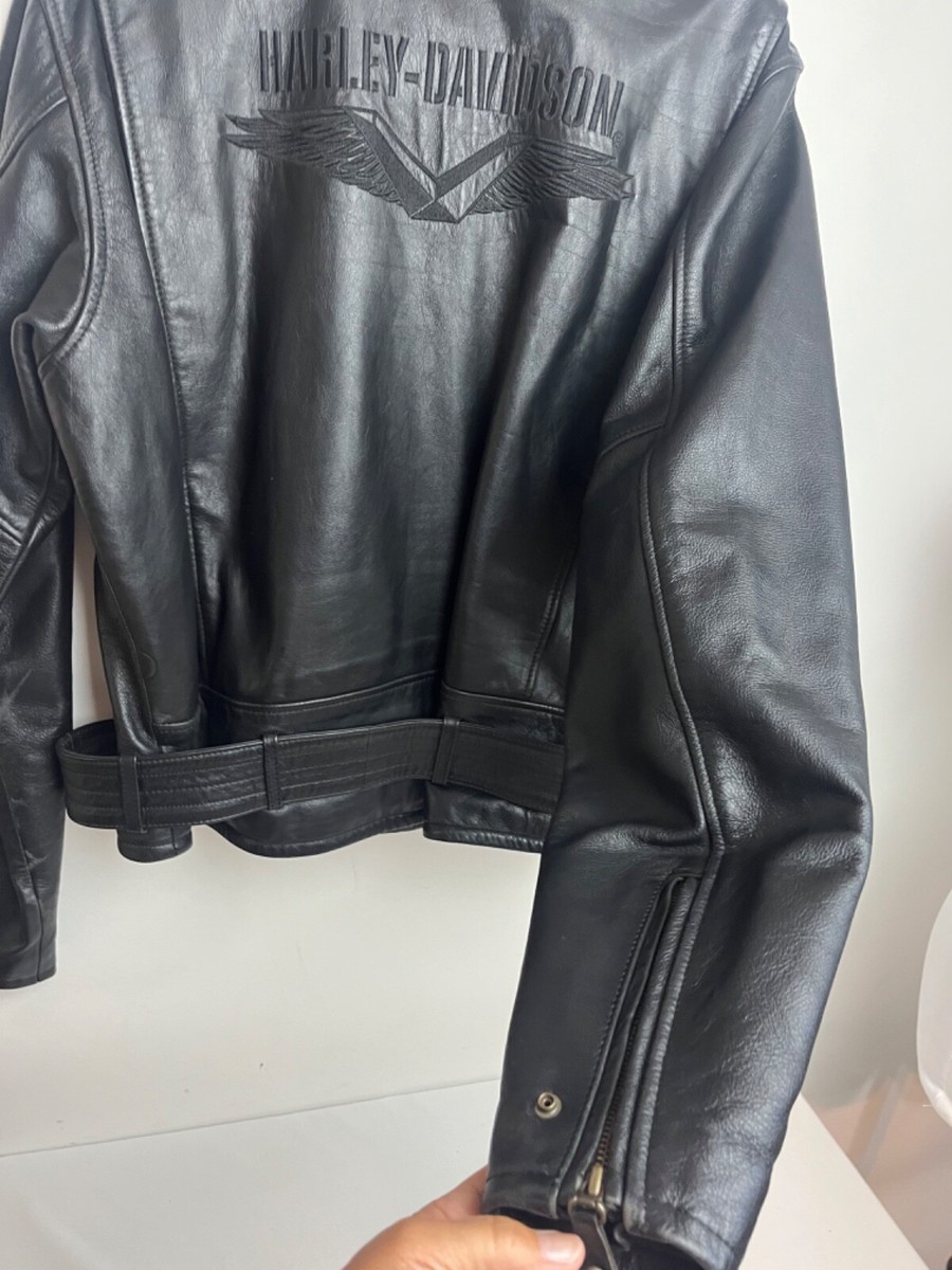 Harley Davidson mens jacket L black leather double belt