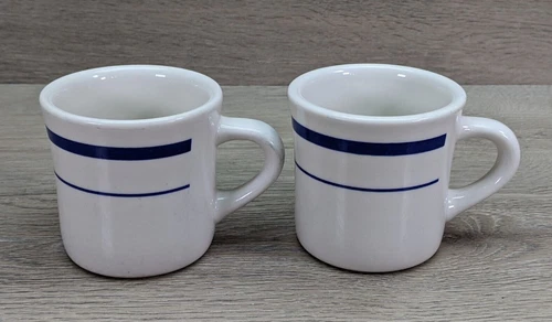 Set of 2 Sterling China Cobalt Blue Stripes Restaurant Ware Coffee Mugs/Cups