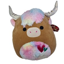 BNWT Squishmallow CANDELA The Highland Cow 16" Valentines Day 2023 Rainbow Plush