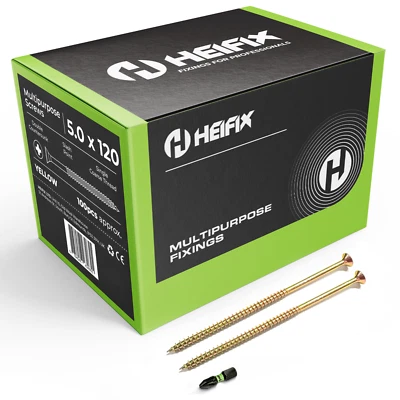 5 x 120mm Heifix Multi-Purpose Wood Screws Pozi Countersunk - FREE Screw Bit