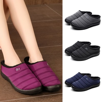 Womens Waterproof Slippers Faux Fur Lined Mens Winter Warm House Flat Shoes Size