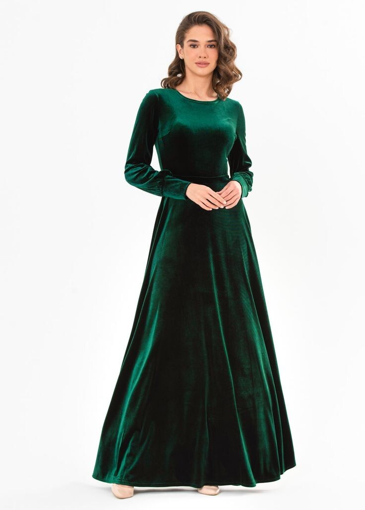 Elegant Long Velvet Dress Velvet Dress With Train In Emerald Green Long Sleeve, Floor Length Formal Elegant Long Velvet Dress Velvet Dress With Train In Emerald Green Long Sleeve, Floor Length Formal