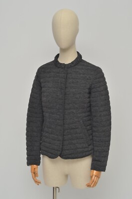 Armani Collezioni Luxury Women's Grey Quilted Puffer Down Jacket Size 46