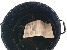 Vintage Enamel Stock Canning Pot w/Lid, Metal Basket Insert and Manual (10X13.5)