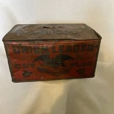 Vintage UNION LEADER Cut Plug Smoking & Chewing Tobacco Advertising Tin Can