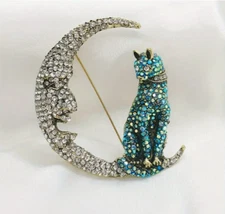 Cat Brooch Pin moon halloween Fashion Jewelry NEW Free Ship 2.5 inch