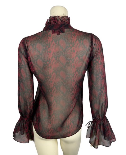 Nili Lotan Snakeskin Print Silk Demi Top Size XS Ruffle Long Sleeve Sheer Blouse - Picture 4 of 10