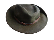 Mens Vintage Flex Felt Olive Hat 100% Wool Made in USA FLAWS