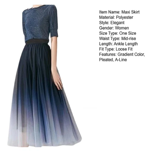 Damen Farbverlauf Rock weich atmungsaktiv Tüll Maxi hohe Taille Plissee Kleid - Bild 2 von 10