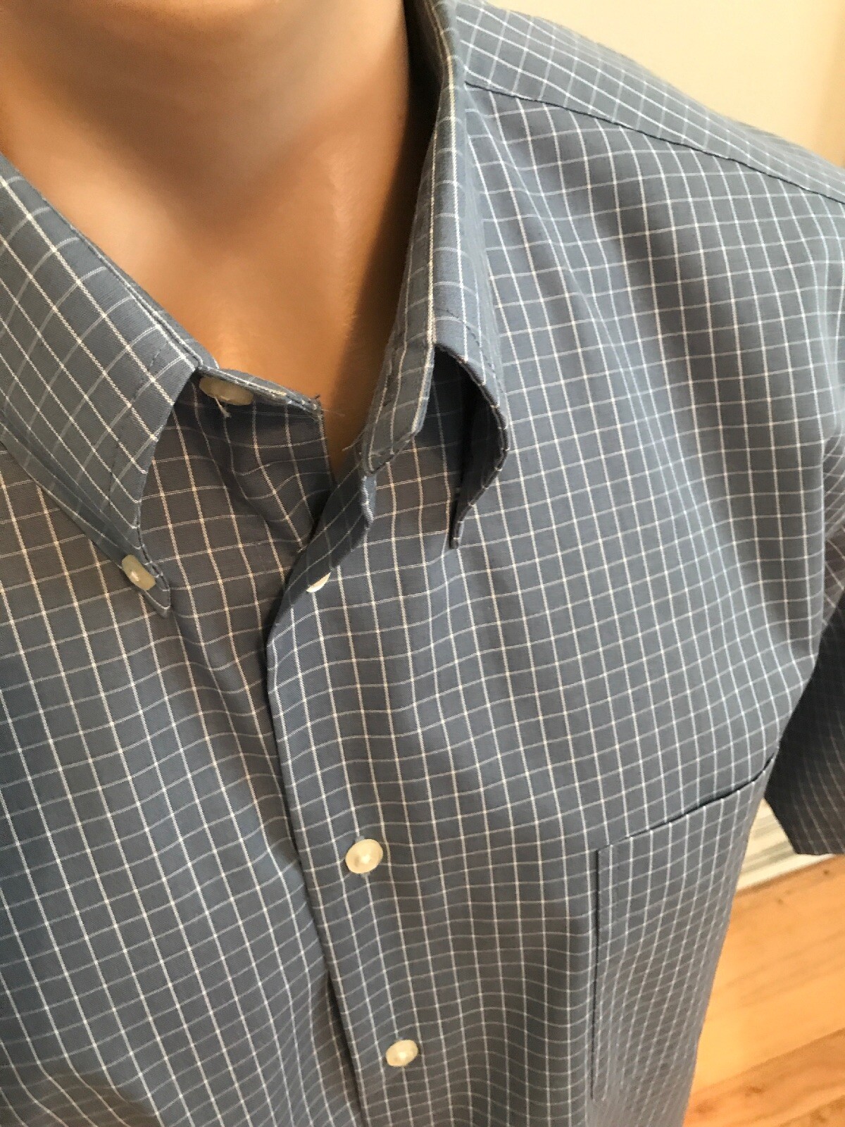 FILA Camicia Savile Row uomo 16 1 2 blu ardesia a quadri facile cura tutti i giorni nuova senza etichette