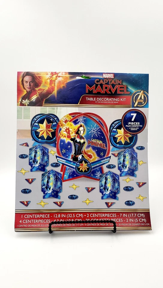 Capitana Marvel 7 Centros de Mesa +20 Piezas de Confeti Decoración Fiesta de Cumpleaños Nuevo Foto 2 de 4