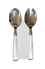 Vintage Silver Plate with Crystal Handles Serving Set Salad Servers