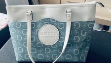 Image of GUESS MONOGRAM WHITE & TEAL COLOUR HANDBAG