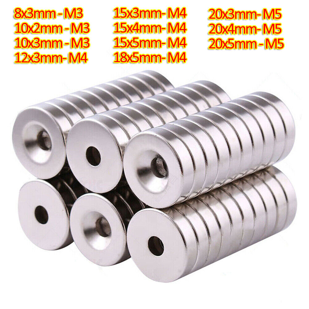 10pcs N35 Magnets Countersunk Ring Hole Rare Earth Magnet Ø8mm-20mm