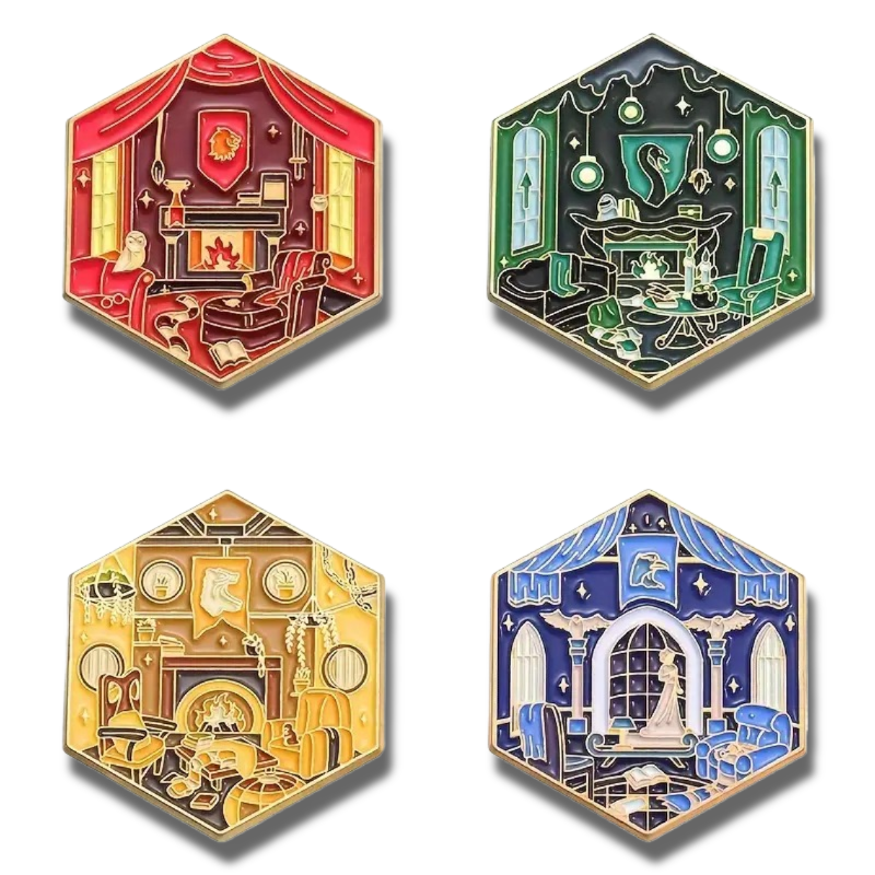 HARRY POTTER PIN SET (4pcs) All Hogwarts House Common Rooms Enamel