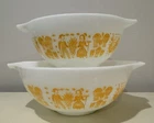 RARE Pyrex Orange/Pumpkin Amish Butterprint Cinderella Mixing Bowl Set #443 #442