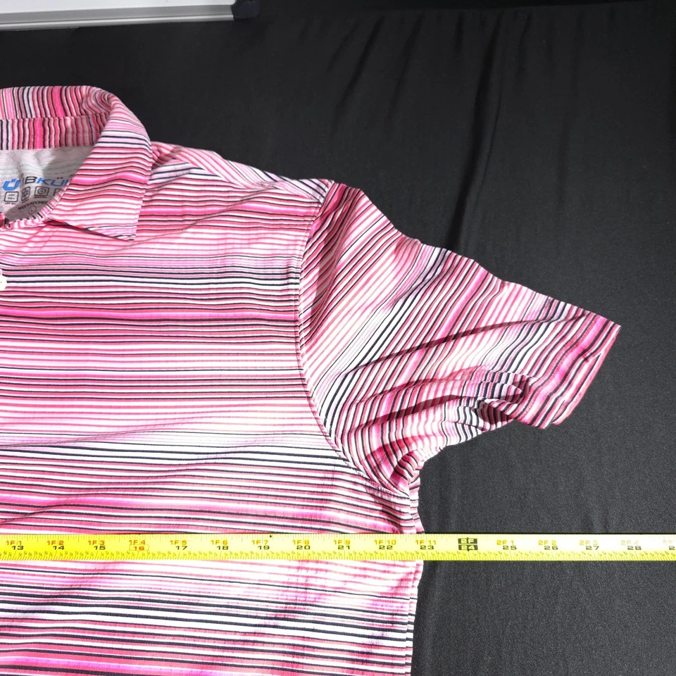 IBKUL Golf Polo Shirt Mens Large Pink Stripe UPF 50+ Quick Dry Cool Feel Nylon - Image 4 of 4