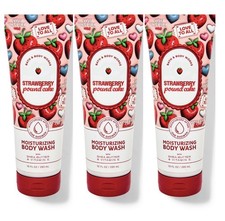 Bath  Body Works LOT of 3 Strawberry Pound Cake Moisturizing Body Wash 10 oz