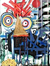 Original painting Craxy Rooster large art abstract modern  18x24x1 by pb       