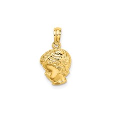 14k Yellow Gold Boy Head Pendant Memorial Keepsake Charm for Women Necklace