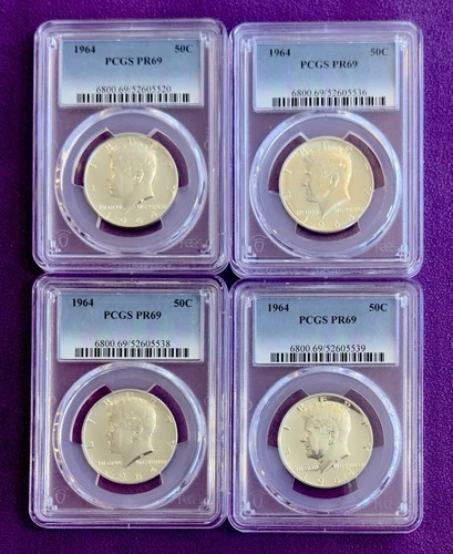 LOT of 4 - 1964 Proof Kennedy Half Dollar .90 Silver 50C PCGS - PR 69 Massive 🔥