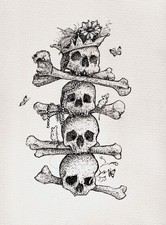 Dibujo original con tinta negra. Arte Esqueleto Naturaleza. Ilustración minimalista