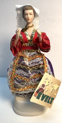 Vintage 1980's Evelt Greek Traditional Art Doll Made In Greece With Tags