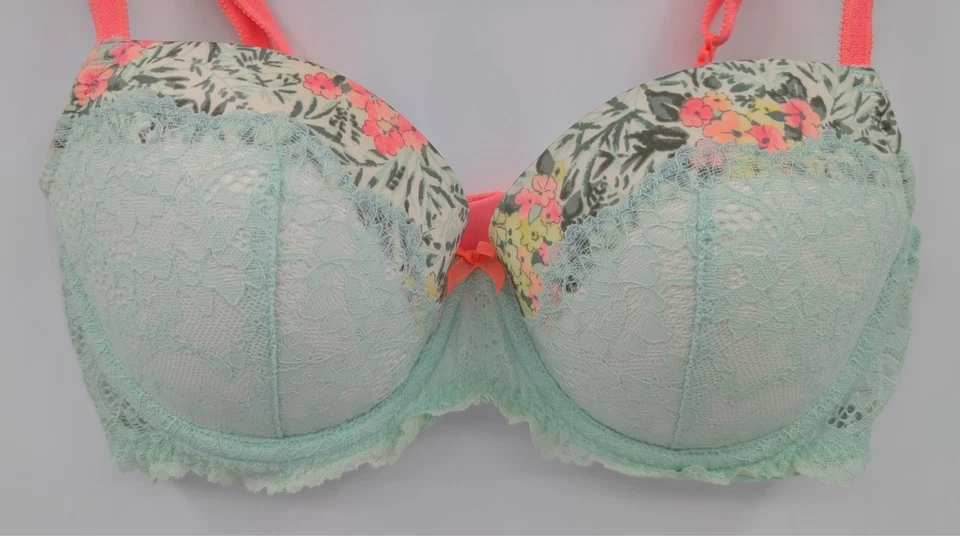 Victoria's Secret Bra 36C Mint Green Lace Floral Lined Demi Angels-READ - Image 3 of 4