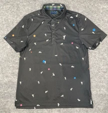 William Murray Golf Polo Mens M Golfing Astronaut Space Print Black Performance