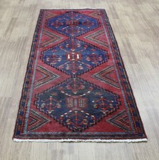 Vintage Worn Hand Made Traditional Oriental Wool Red Rug 139 X 59 CM