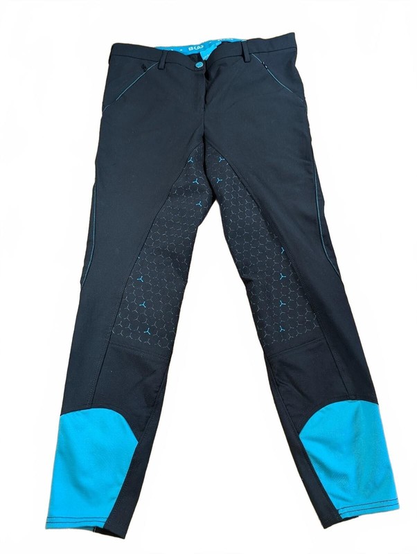 Bridleway Women's 34 Black Turquoise Full Seat Silicone Riding Breeches