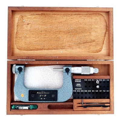 Brown & Sharpe 210-3 TESA Micrometer 2-3'' w/ 2 Anvils & Box Swiss Made