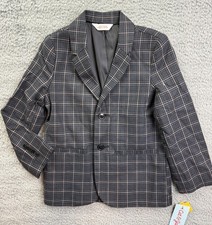 Cat  Jack Blazer Boys 4 Black Plaid Suit Jacket Formal Wedding Notch Lapel