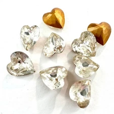 G70 Vintage glass hearts 15x14mm clear crystal faceted gold foiled (9)