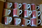 Vintage NOS Hazel Atlas Red Candy Stripe White Milk Glass Coffee Cup Mug. Lot 24